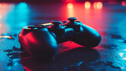 Neon-Lit Gaming Controller in Cyberpunk Ambient Light.