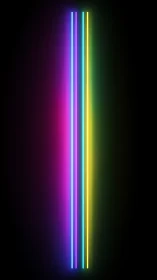 Vertical neon light bars glow against a deep black void