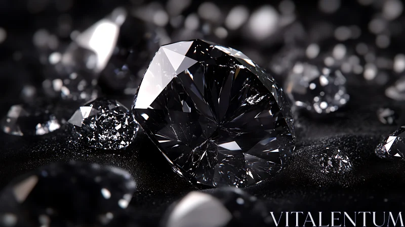 Black diamond macro render shows faceted gemstone brilliance