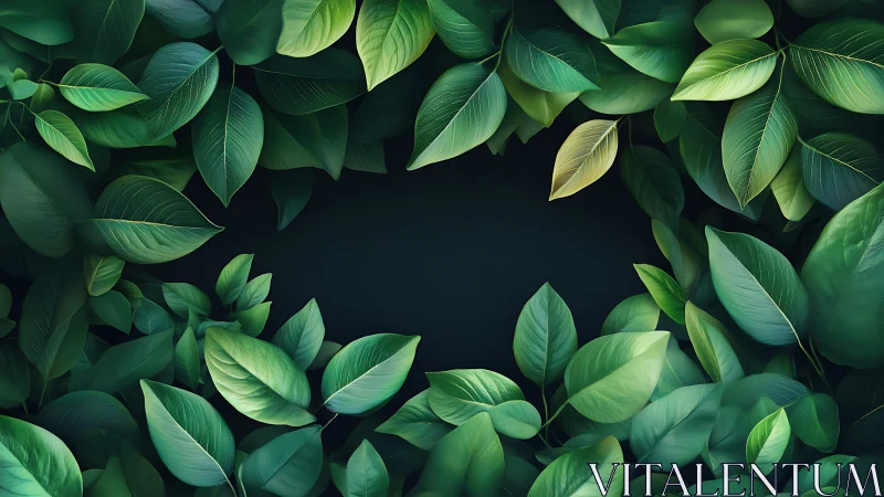 Lush green leaves framing a calm, inviting dark center.
