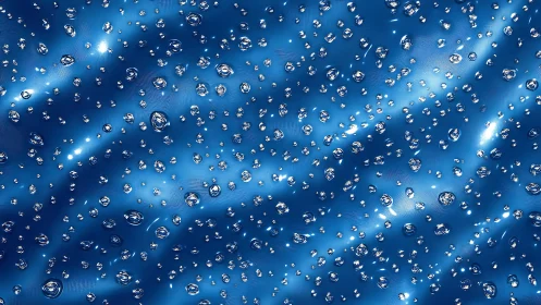 Specular microdroplets on undulating metallic blue substrate.