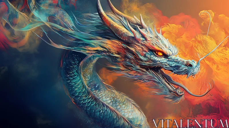 Digital painting of a luminous serpentine dragon in profile.