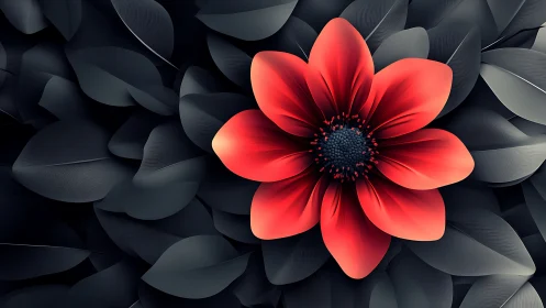 Vibrant red flower rendered against layered dark petal background