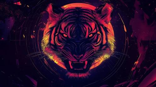 Neon-lit tiger head illustration in vivid gradient colors.
