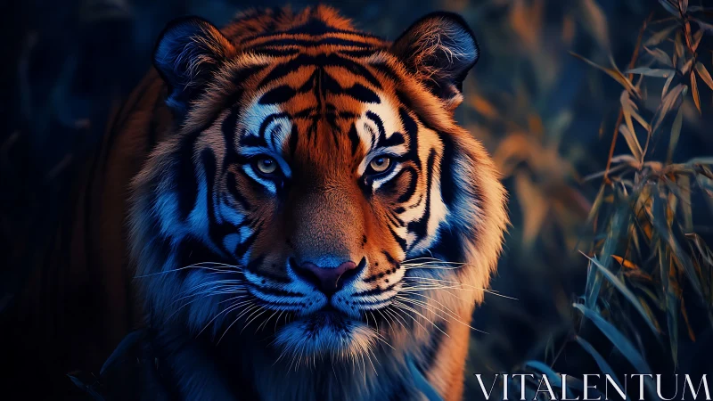 Digital painting of a tiger in cinematic low-key lighting.