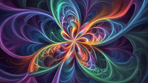 Radiant fractal bloom with swirling neon filaments.