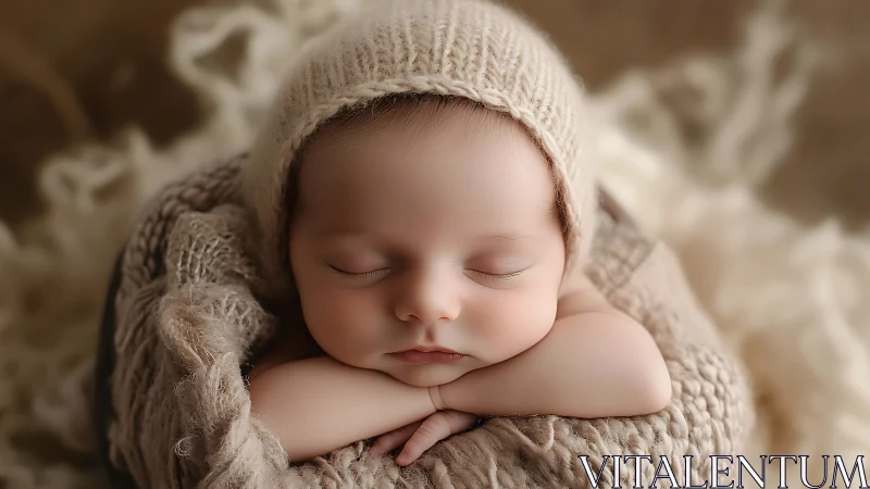 Drowsy Cherub Nestled in Cream Knit Serenity.