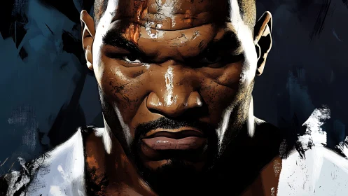 Powerful boxer’s intense stare celebrates raw determination