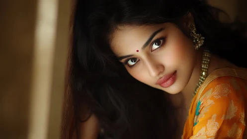 Elegant Indian woman in traditional attire, soft portrait style.
