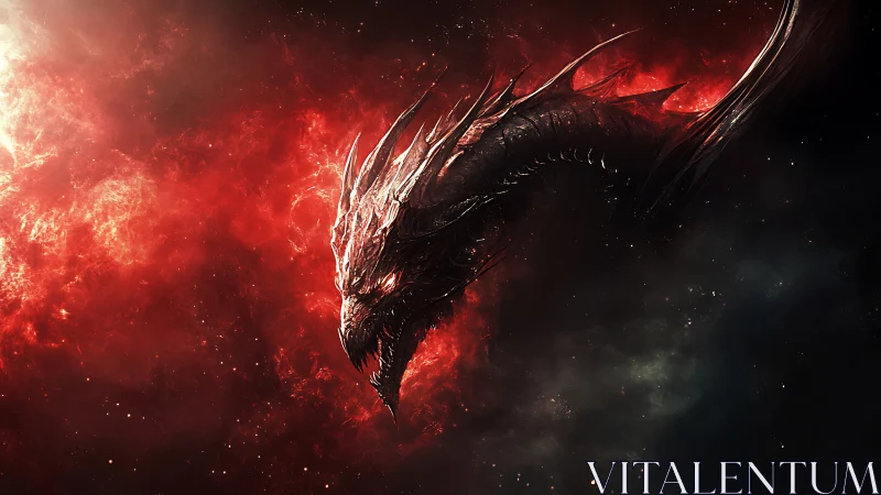 Cosmic fire dragon coils through a storm of red nebulae.