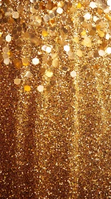Cascading gold glitter storm in shimmering festive light.