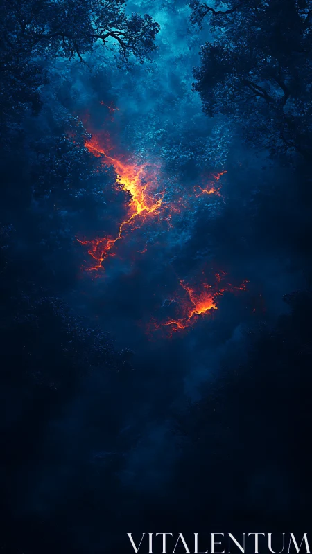 Luminescent Forest Chasm with Volcanic Lava Flow.