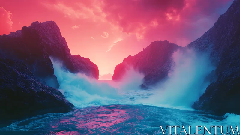 Chromatic wave-channel seascape under neon atmospheric scattering.