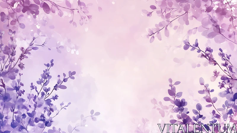 Whispering lavender branches framing a pastel daydream sky.