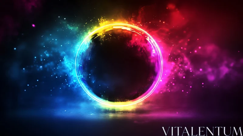 Glowing cosmic ring wrapped in vibrant swirling color haze.