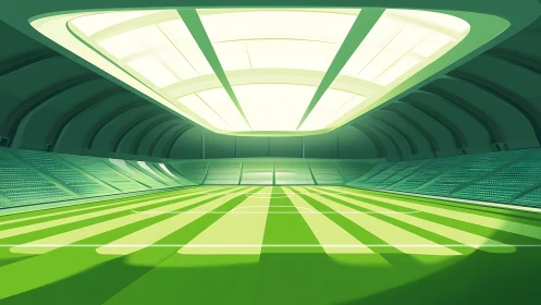 Indoor football stadium with bright roof lighting structure.