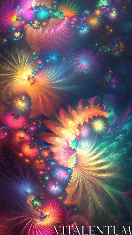 Vibrant multicolored fractal blooms in swirling motion.