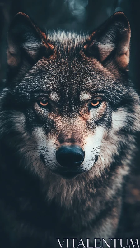 Wolf stares directly at camera with sharp frontal portrait
