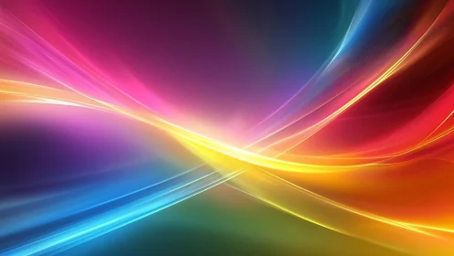 Prismatic velocity ribbons crossing a neon sunrise horizon.