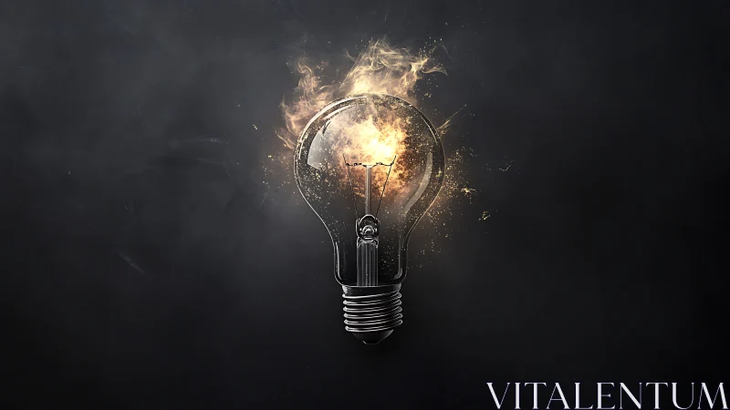 Exploding light bulb concept with fiery glowing core.