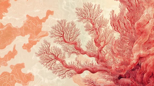Coral-like branching structure twists across soft abstract seafloor