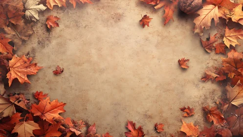 Autumn foliage frame on textured parchment background.