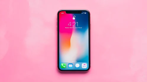 iPhone Display Centered on Pink Background.