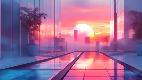 Neon sunrise stroll rewrites a glassy rooftop horizon
