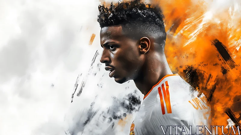 Side profile digital portrait of football player in motion