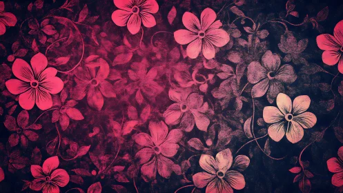 Neon Floral Composition with Vibrant Pink Blooms Against Dark Background.