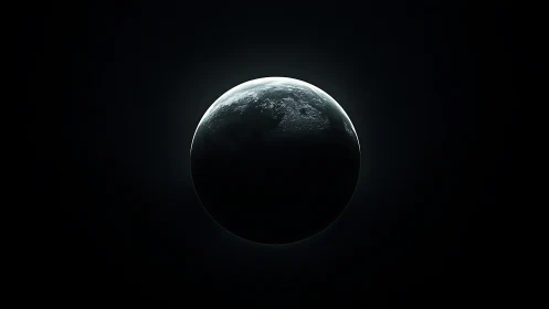 Half-lit planet emerging from deep cosmic shadow.