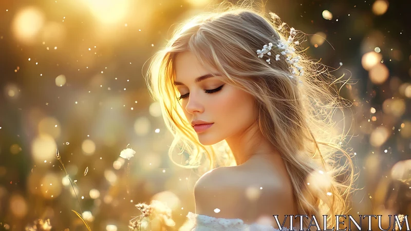 Golden hour portrait of young woman in glowing field.