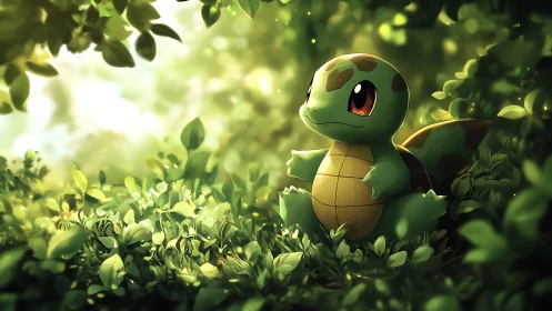 Soft-lit turtle creature rendered in lush forest digital painting