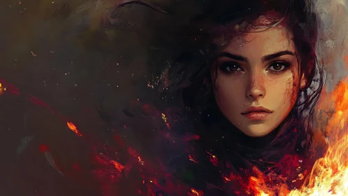 Dramatic portrait with fiery atmospheric elements and expressive lighting.