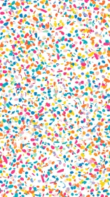 Multicolored confetti dots and strokes cover white background