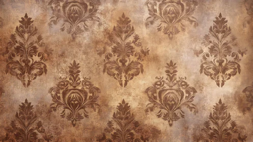 Vintage damask wallpaper pattern with distressed patina finish.
