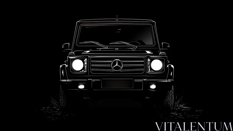 Monochrome Mercedes SUV front view rendered in high contrast digital