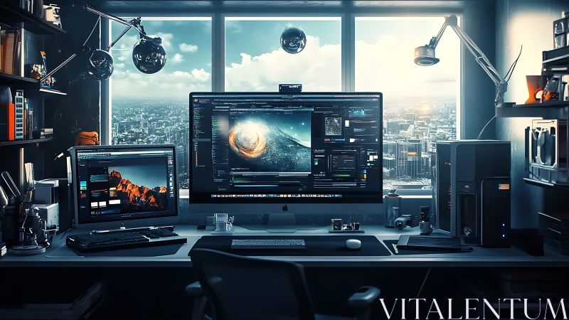 Skyline coder’s nebula lab in a luminous penthouse studio.