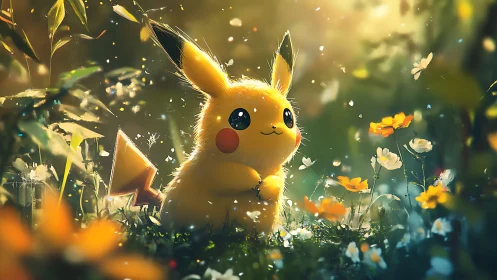 Fur-detailed electric creature in volumetric forest light field.