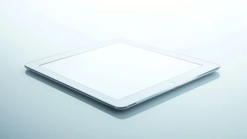White tablet device on light surface with shadow.
