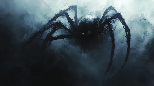 Shadowy spider-like creature emerging from dense fog.