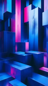 Neon canyon of stacked chromatic blocks in electric hush.