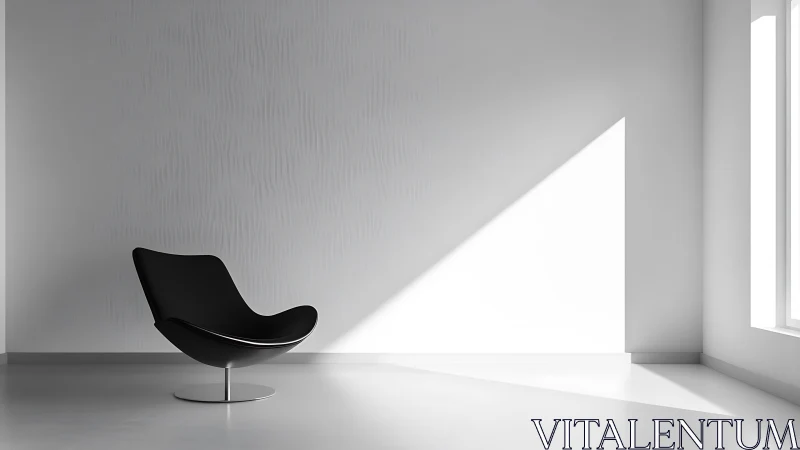 Modern black lounge chair in bright minimalist room.