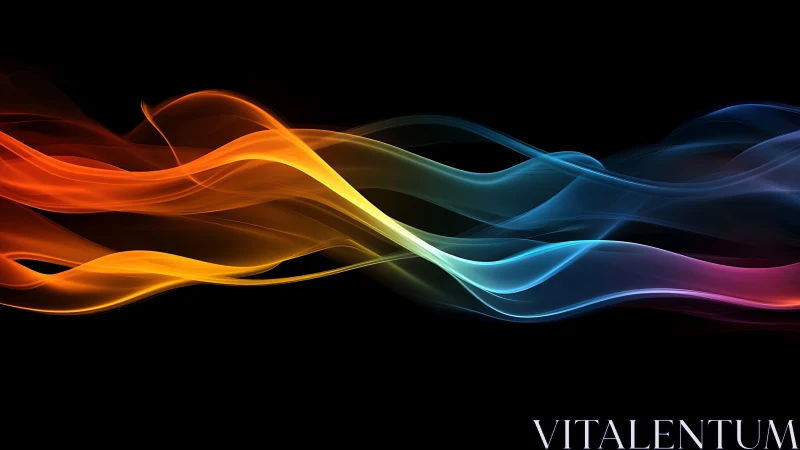 Colorful flowing light waves on black digital background.
