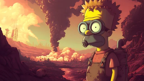 Post-industrial wasteland scout in toxic atmospheric bloom.