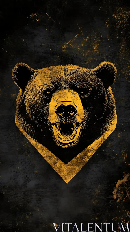 Golden bear head emblem on distressed dark background.