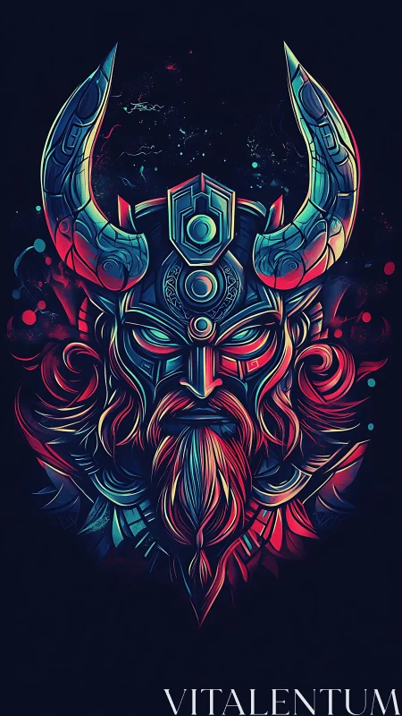 Neon cyber viking helm with glowing runic filigree.