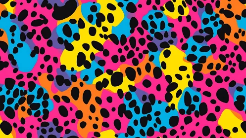 Neon leopard abstract pattern with bold black spot clusters.