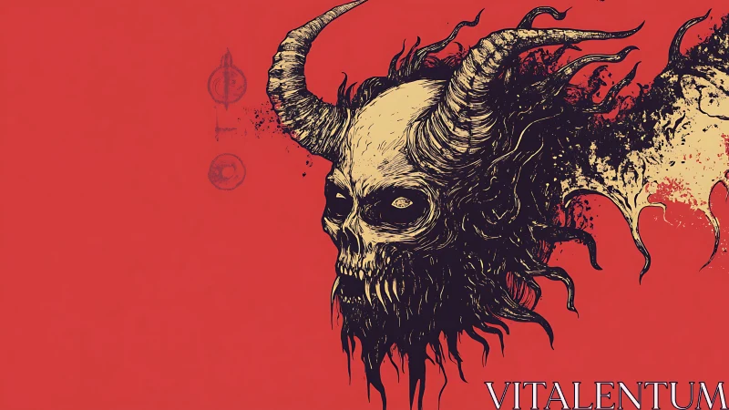 Horned void skull drifts through a red infernal storm