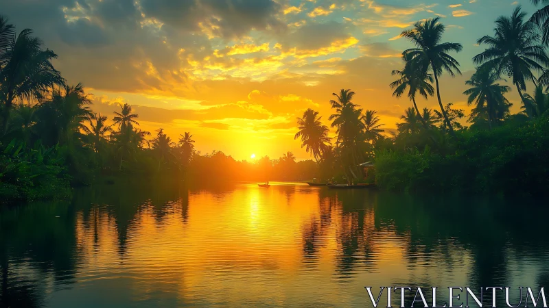 Tropical river sunset with high-saturation luminance gradients.